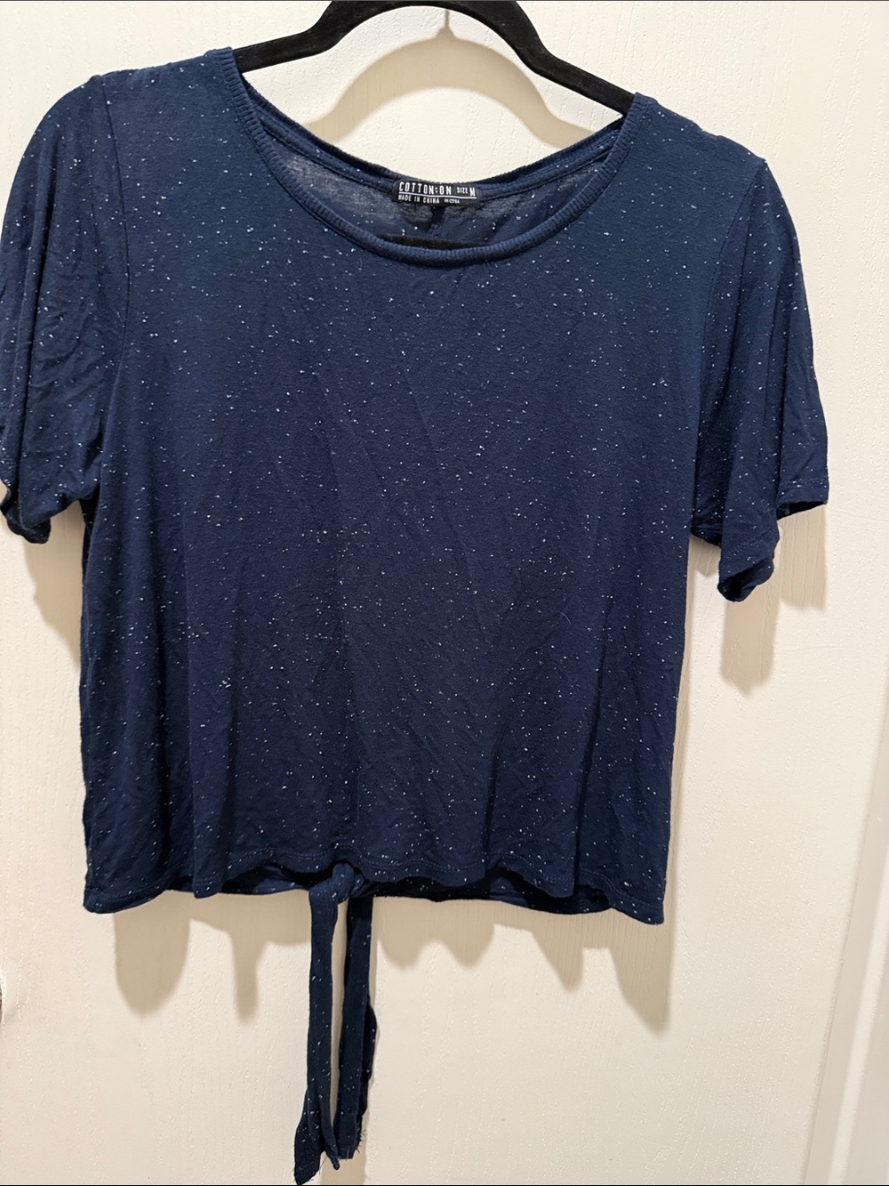 Cotton On Navy Speckled Tie-Front Crop Top